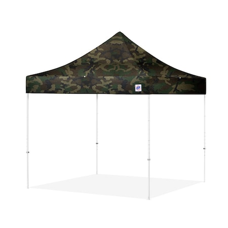 E-Z Up TAA Compliant Eclipse Shelter, 8' W x 8' L, White Steel Frame, Woodland Camo Top EC3STL08KFWHTWC